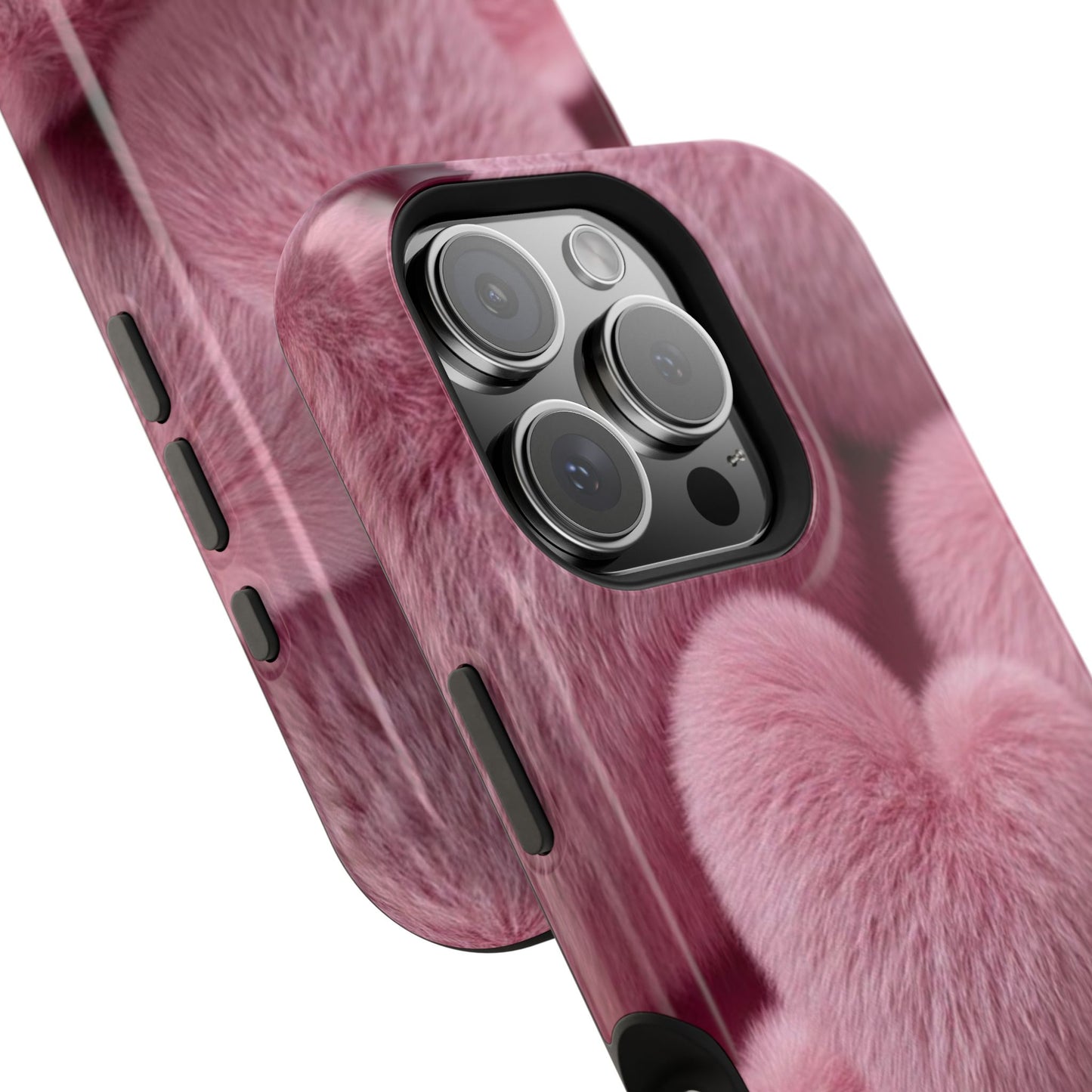 Pink Fuzzy Heart Phone Case — Magnetic Impact-Resistant