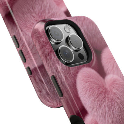 Pink Fuzzy Heart Phone Case — Magnetic Impact-Resistant