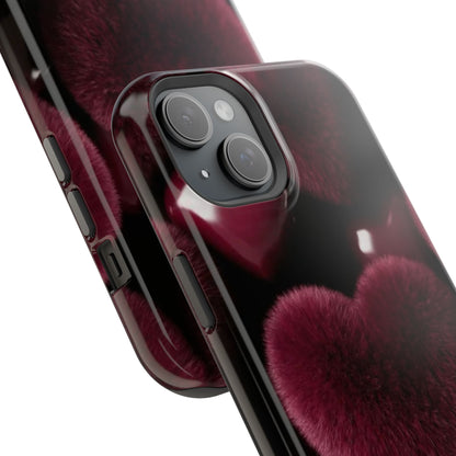 Magnetic Impact-Resistant Phone Case — Plush Burgundy Heart Design