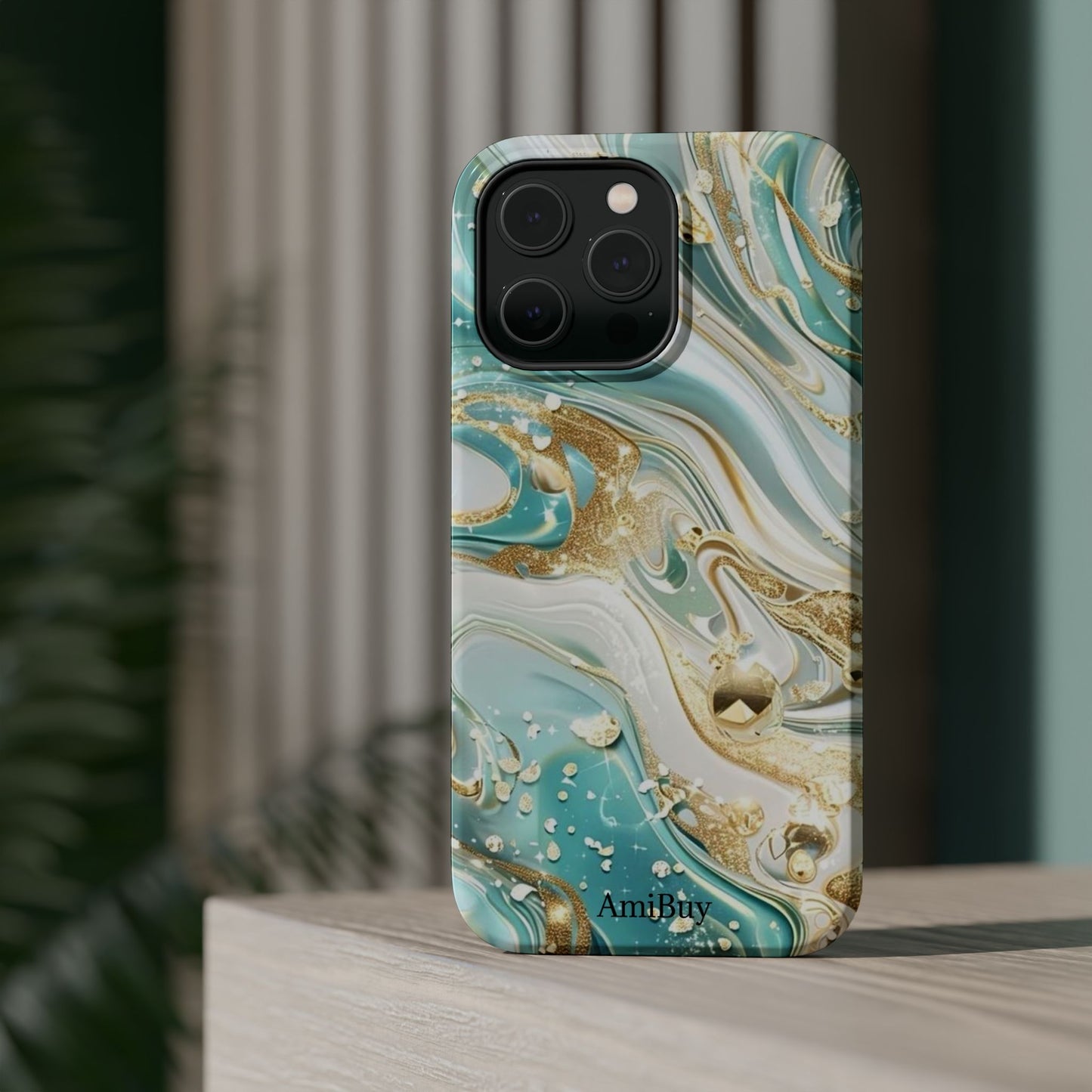 Marbled Teal & Gold Magnetic Impact-Resistant Phone Case
