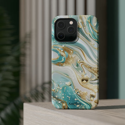 Marbled Teal & Gold Magnetic Impact-Resistant Phone Case