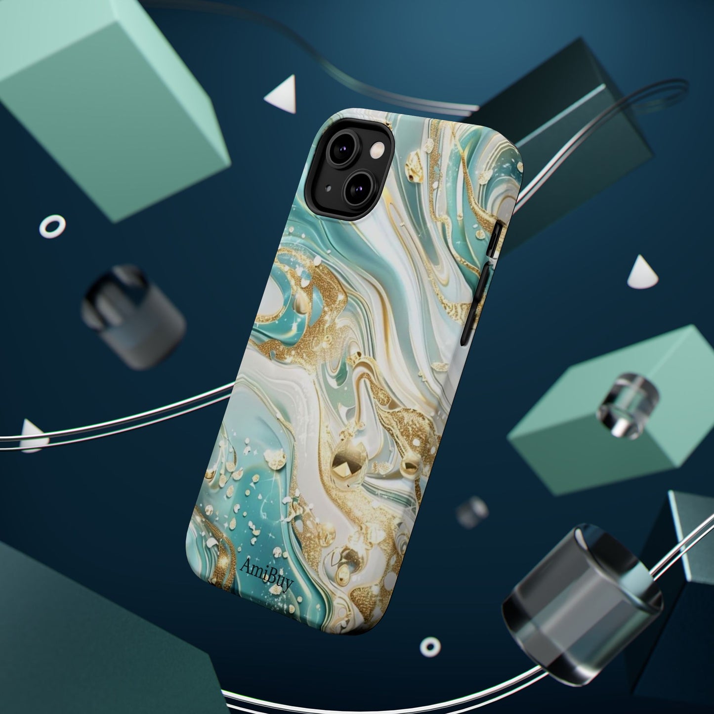 Marbled Teal & Gold Magnetic Impact-Resistant Phone Case