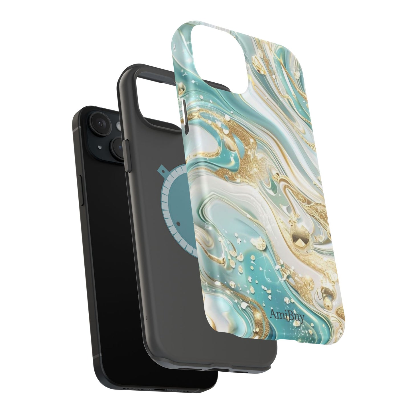 Marbled Teal & Gold Magnetic Impact-Resistant Phone Case