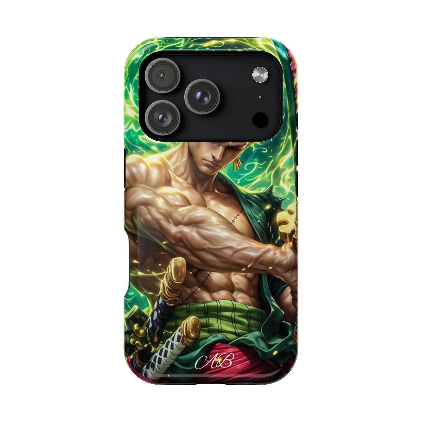 Magnetic Impact-Resistant Phone Case — Green-Sword Warrior Anime Art