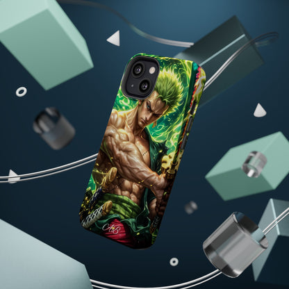 Magnetic Impact-Resistant Phone Case — Green-Sword Warrior Anime Art