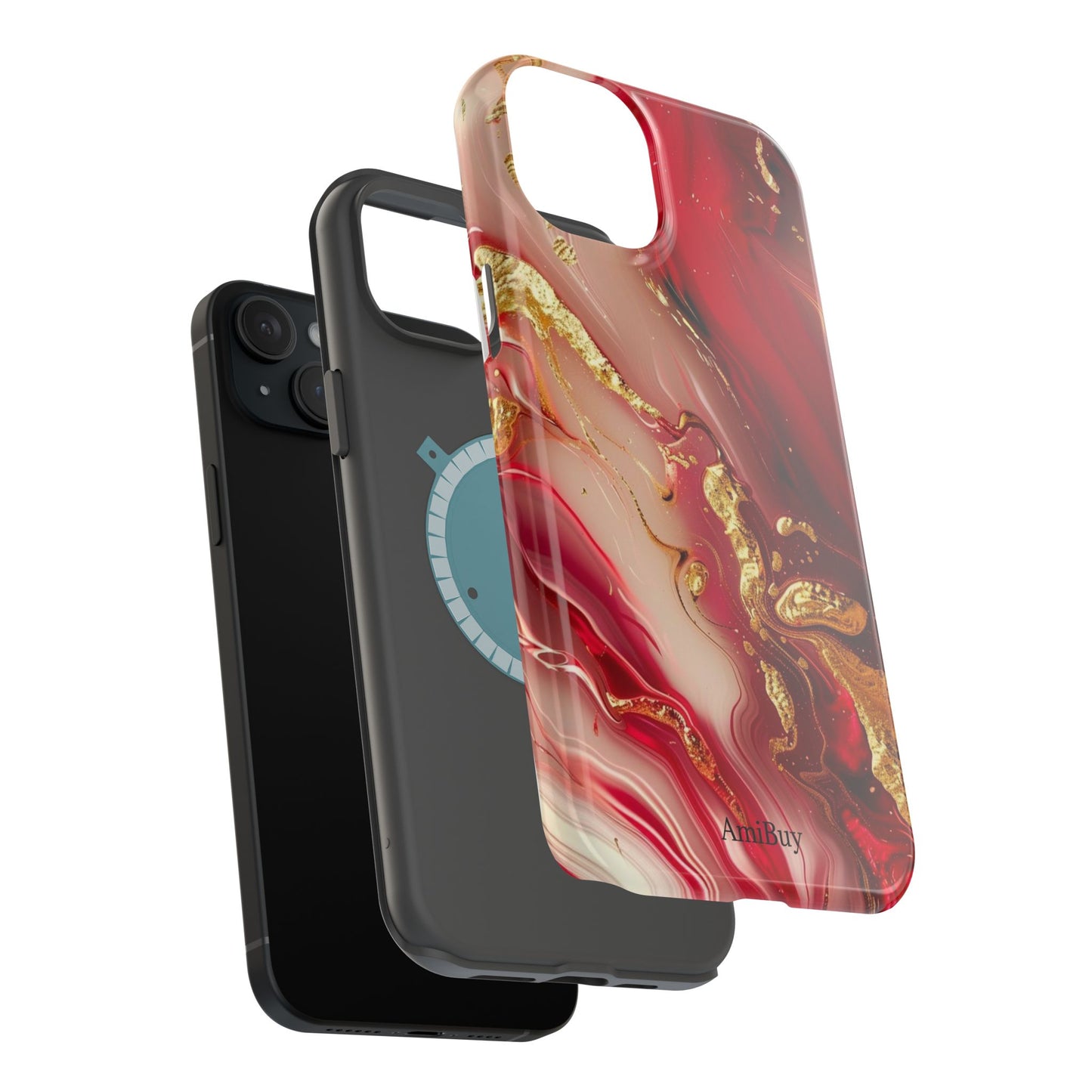 Red Marble & Gold Phone Case — Magnetic Impact-Resistant Protective Cover