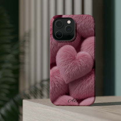 Pink Fuzzy Heart Phone Case — Magnetic Impact-Resistant