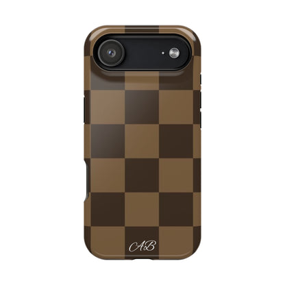 Brown Checkered Magnetic Impact-Resistant Phone Case