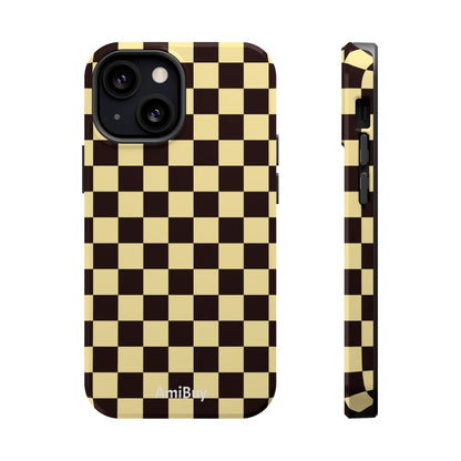 Checkerboard Magnetic Impact Case — Retro Black & Cream Phone Cover