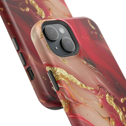 Red Marble & Gold Phone Case — Magnetic Impact-Resistant Protective Cover