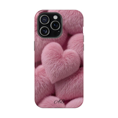 Pink Fuzzy Heart Phone Case — Magnetic Impact-Resistant