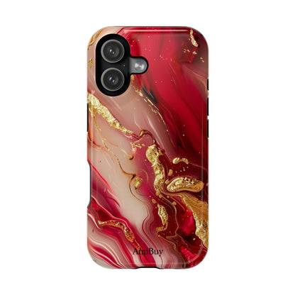 Red Marble & Gold Phone Case — Magnetic Impact-Resistant Protective Cover