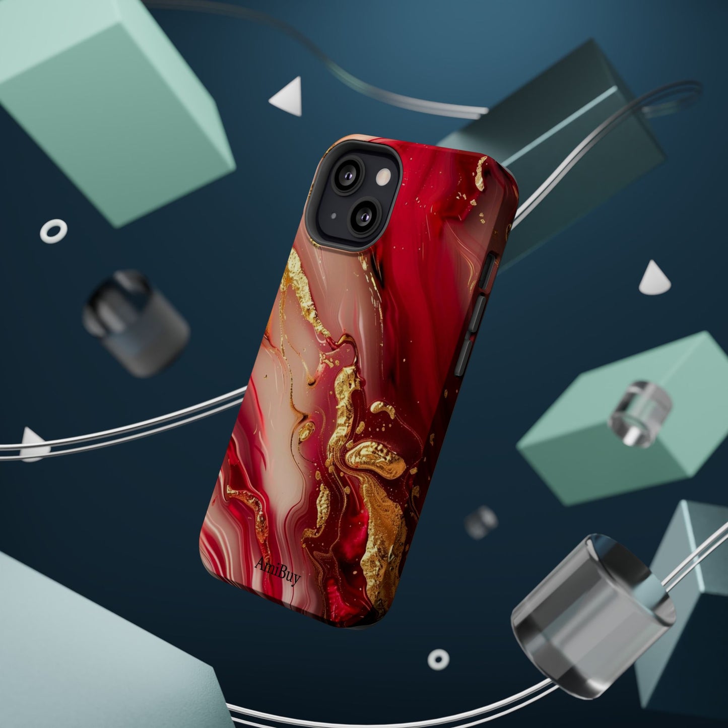 Red Marble & Gold Phone Case — Magnetic Impact-Resistant Protective Cover