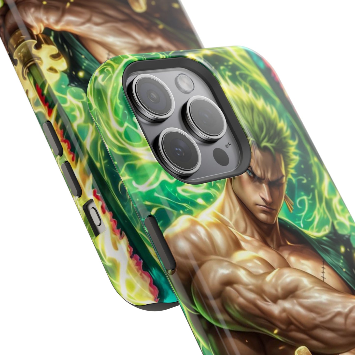 Magnetic Impact-Resistant Phone Case — Green-Sword Warrior Anime Art