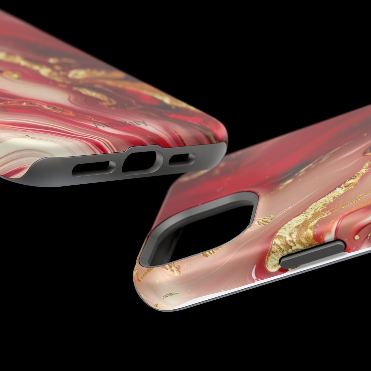 Red Marble & Gold Phone Case — Magnetic Impact-Resistant Protective Cover
