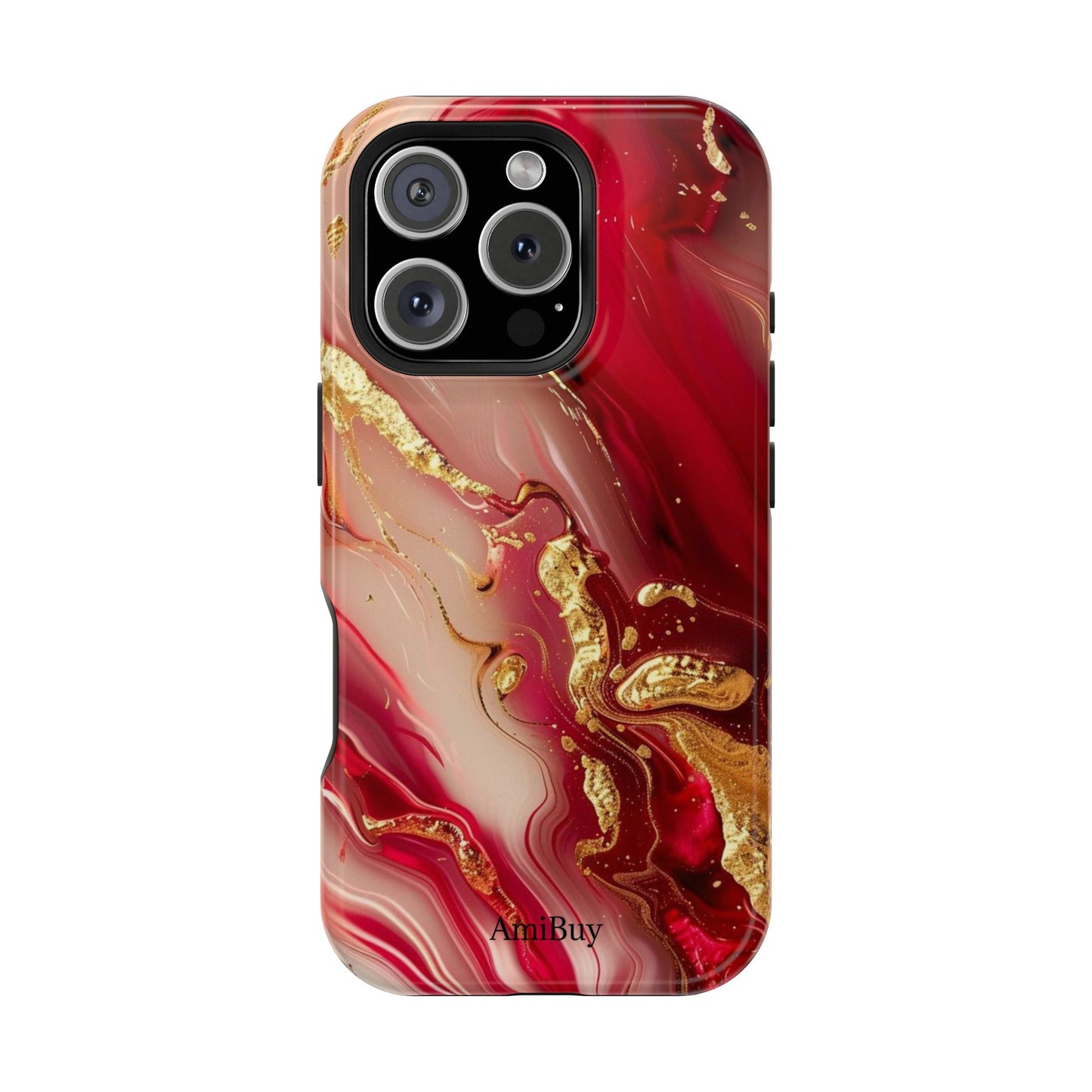 Red Marble & Gold Phone Case — Magnetic Impact-Resistant Protective Cover