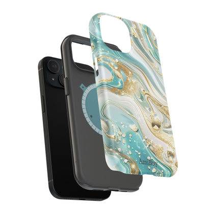 Marbled Teal & Gold Magnetic Impact-Resistant Phone Case