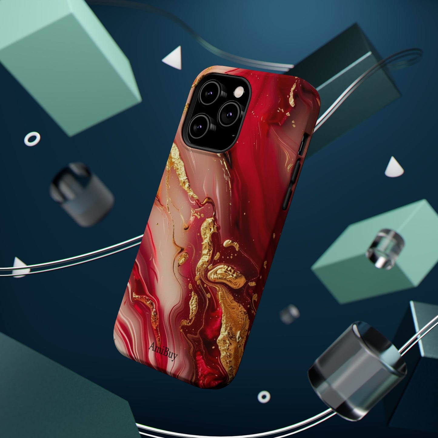 Red Marble & Gold Phone Case — Magnetic Impact-Resistant Protective Cover
