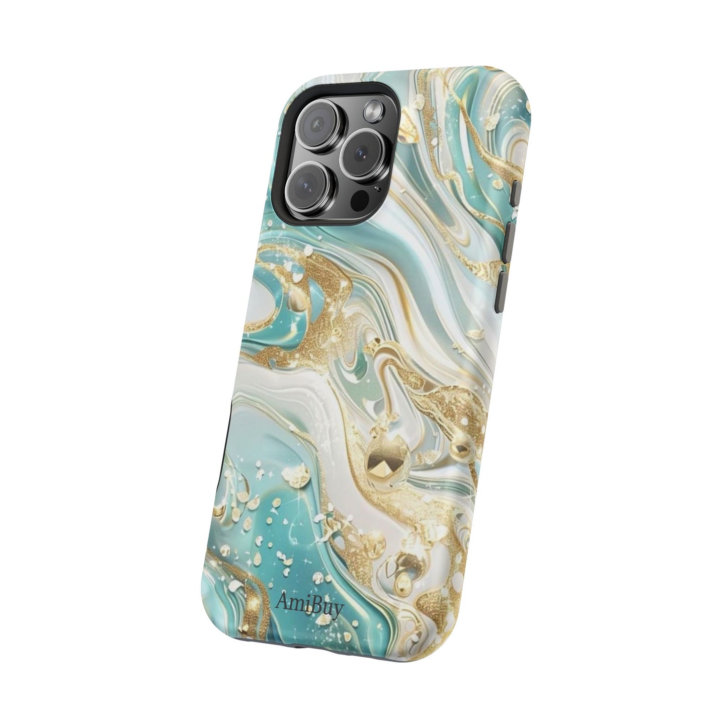 Marbled Teal & Gold Magnetic Impact-Resistant Phone Case