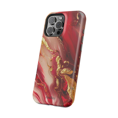 Red Marble & Gold Phone Case — Magnetic Impact-Resistant Protective Cover