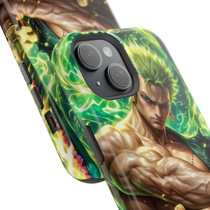 Magnetic Impact-Resistant Phone Case — Green-Sword Warrior Anime Art