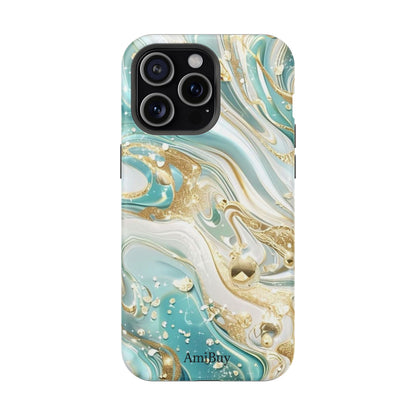 Marbled Teal & Gold Magnetic Impact-Resistant Phone Case