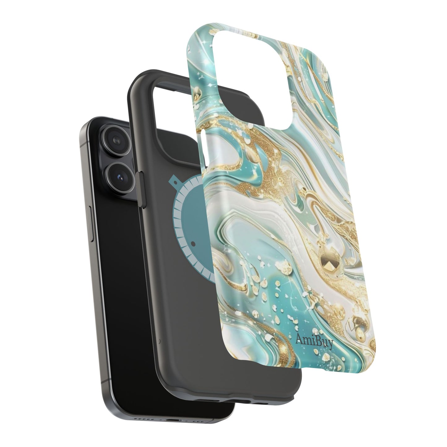 Marbled Teal & Gold Magnetic Impact-Resistant Phone Case