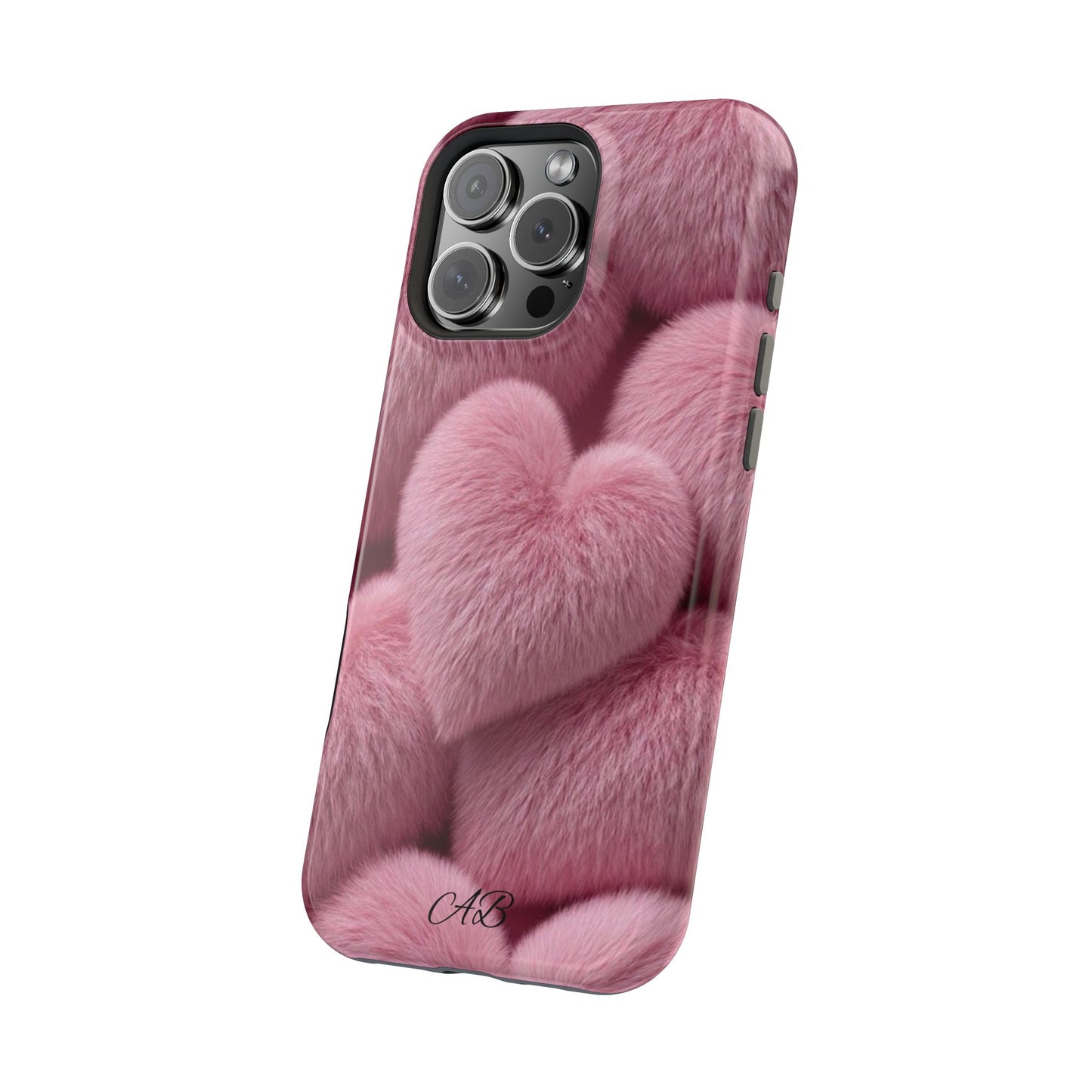 Pink Fuzzy Heart Phone Case — Magnetic Impact-Resistant