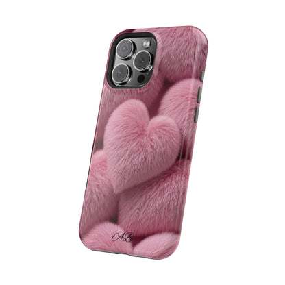 Pink Fuzzy Heart Phone Case — Magnetic Impact-Resistant