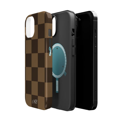 Brown Checkered Magnetic Impact-Resistant Phone Case