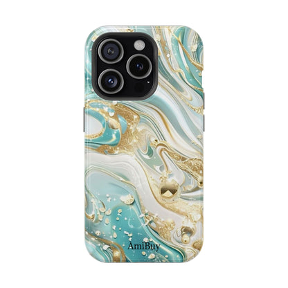 Marbled Teal & Gold Magnetic Impact-Resistant Phone Case