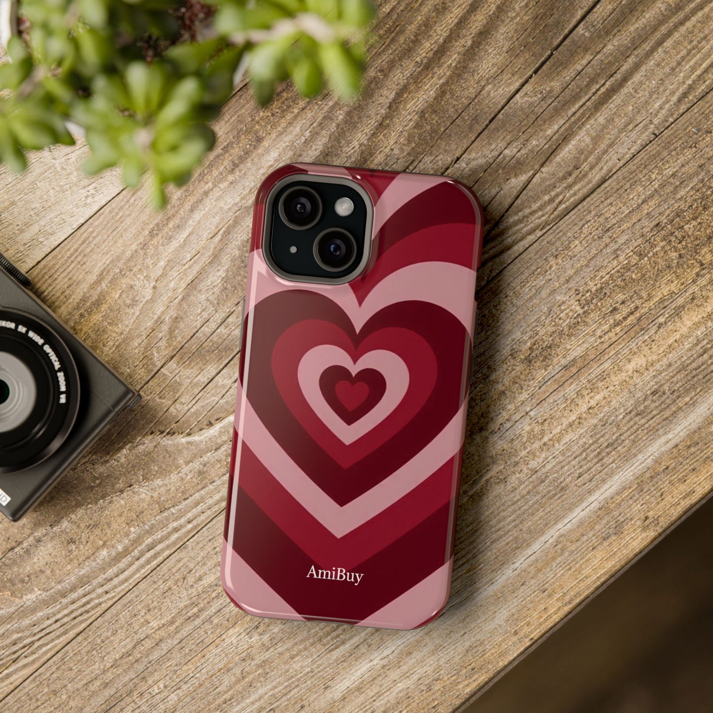 Magnetic Impact-Resistant Phone Case — Retro Layered Heart Design