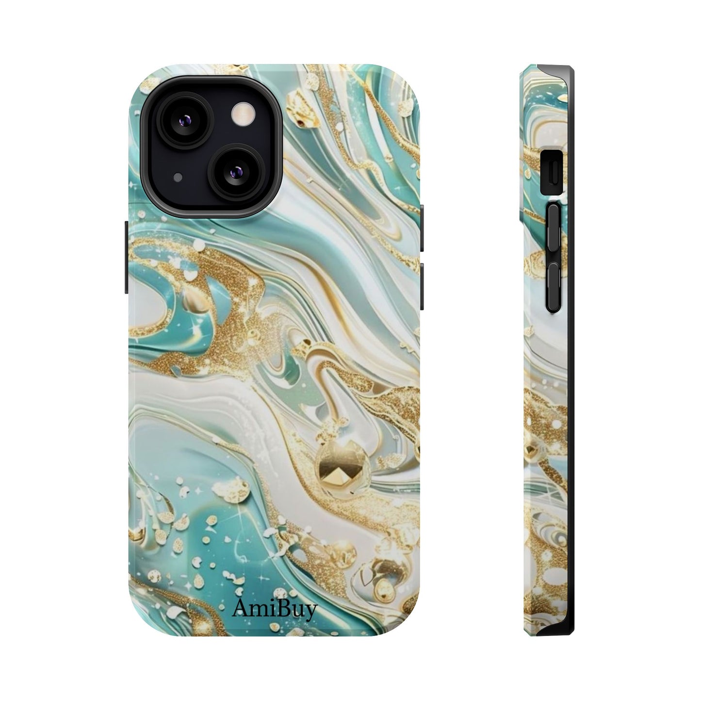 Marbled Teal & Gold Magnetic Impact-Resistant Phone Case