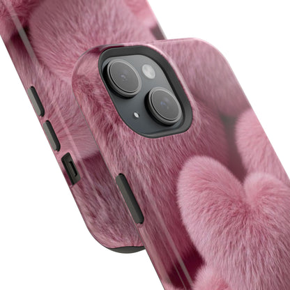 Pink Fuzzy Heart Phone Case — Magnetic Impact-Resistant