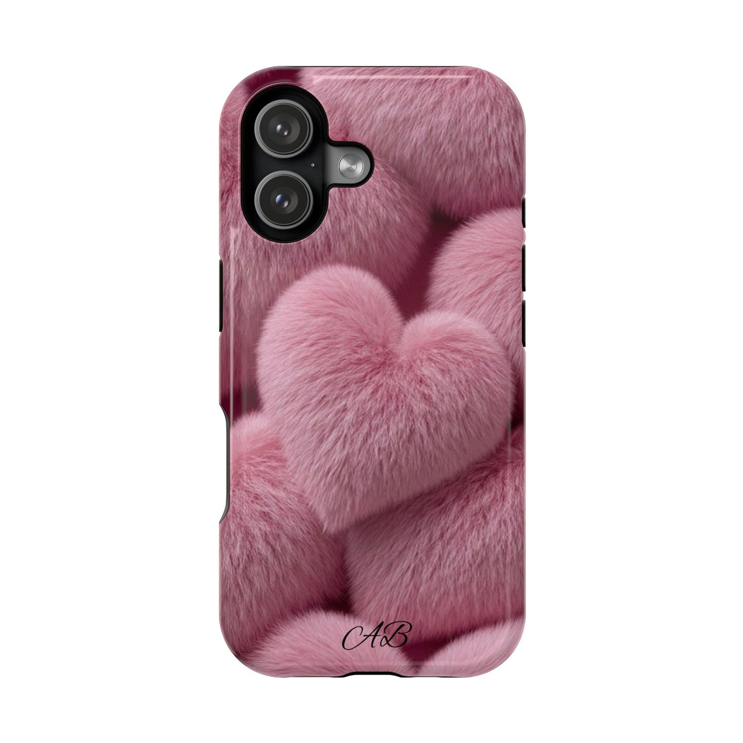 Pink Fuzzy Heart Phone Case — Magnetic Impact-Resistant
