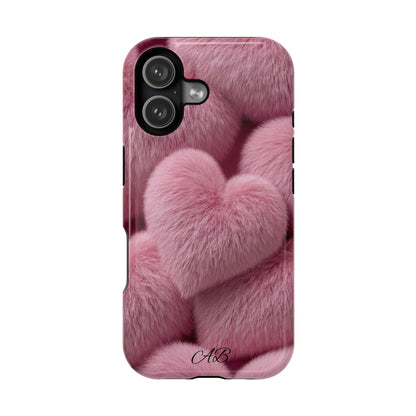 Pink Fuzzy Heart Phone Case — Magnetic Impact-Resistant