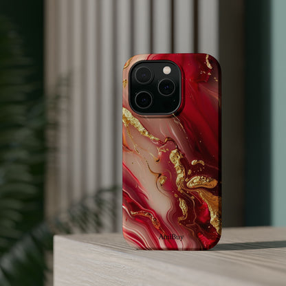 Red Marble & Gold Phone Case — Magnetic Impact-Resistant Protective Cover