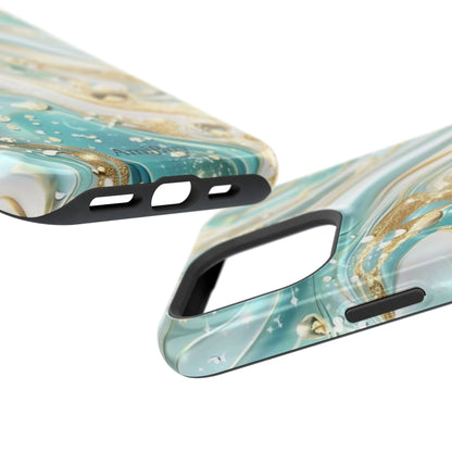 Marbled Teal & Gold Magnetic Impact-Resistant Phone Case
