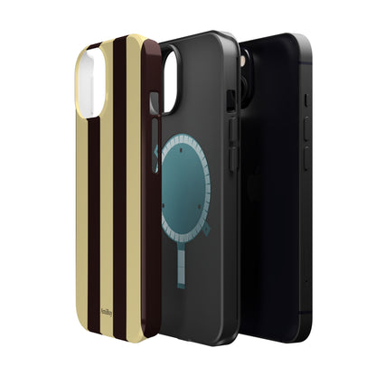 Striped Magnetic Impact-Resistant Phone Case — Brown & Cream Vertical Stripes