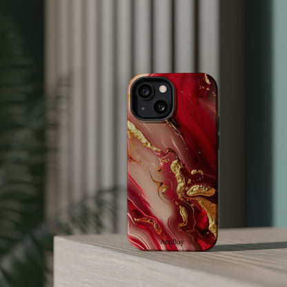 Red Marble & Gold Phone Case — Magnetic Impact-Resistant Protective Cover