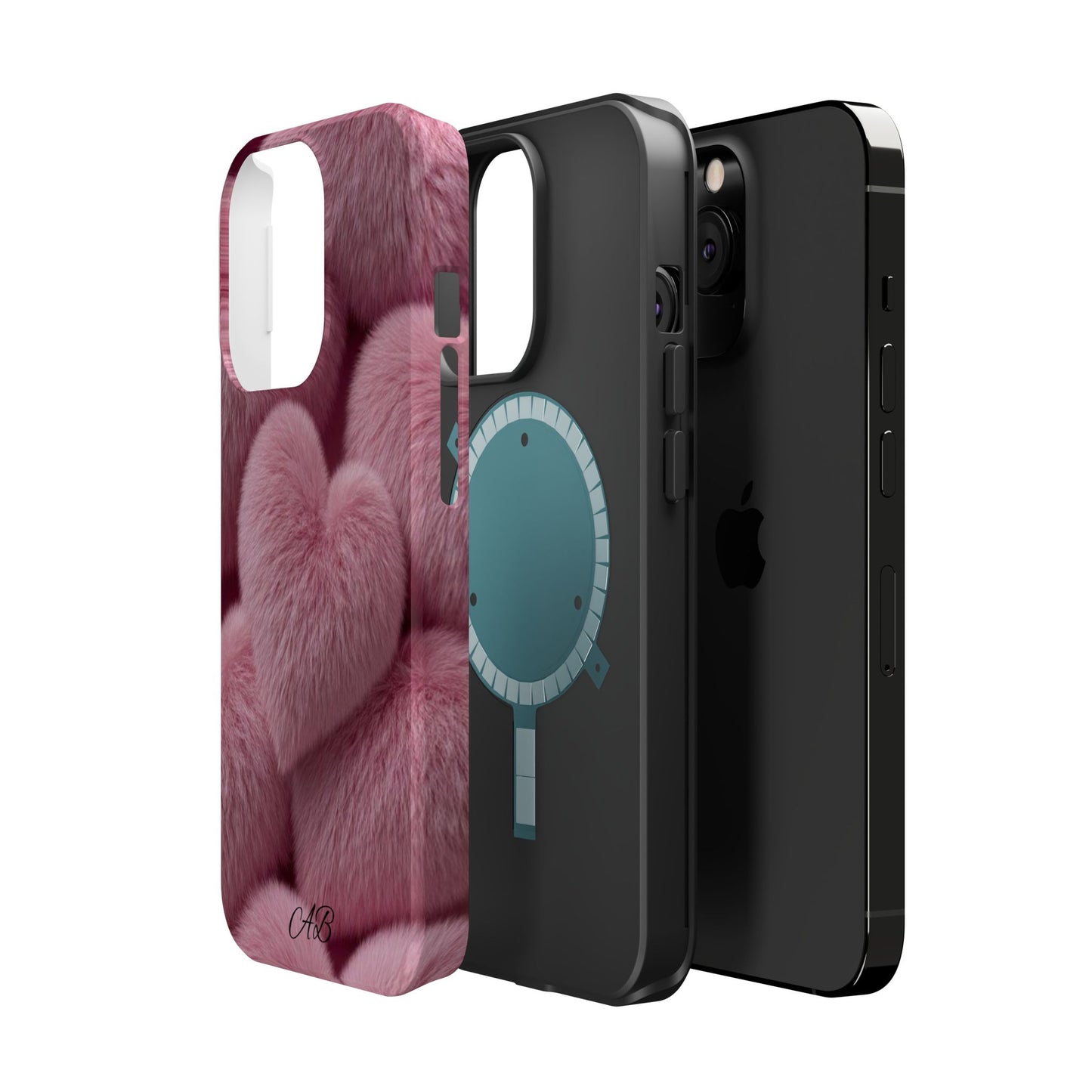 Pink Fuzzy Heart Phone Case — Magnetic Impact-Resistant
