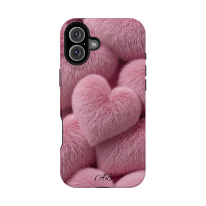 Pink Fuzzy Heart Phone Case — Magnetic Impact-Resistant