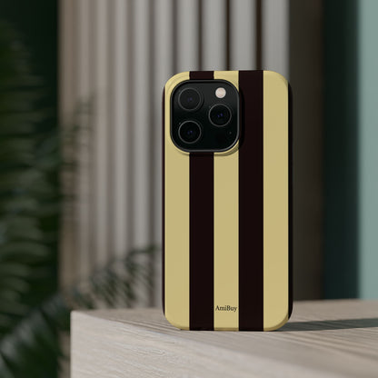 Striped Magnetic Impact-Resistant Phone Case — Brown & Cream Vertical Stripes