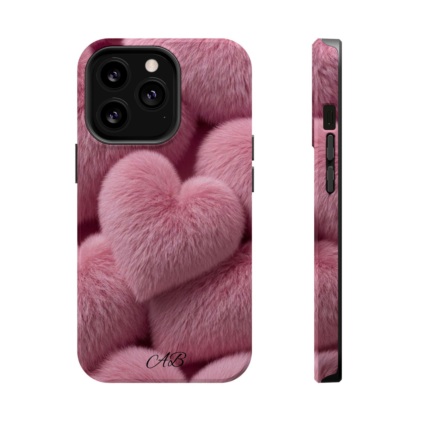 Pink Fuzzy Heart Phone Case — Magnetic Impact-Resistant