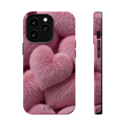 Pink Fuzzy Heart Phone Case — Magnetic Impact-Resistant