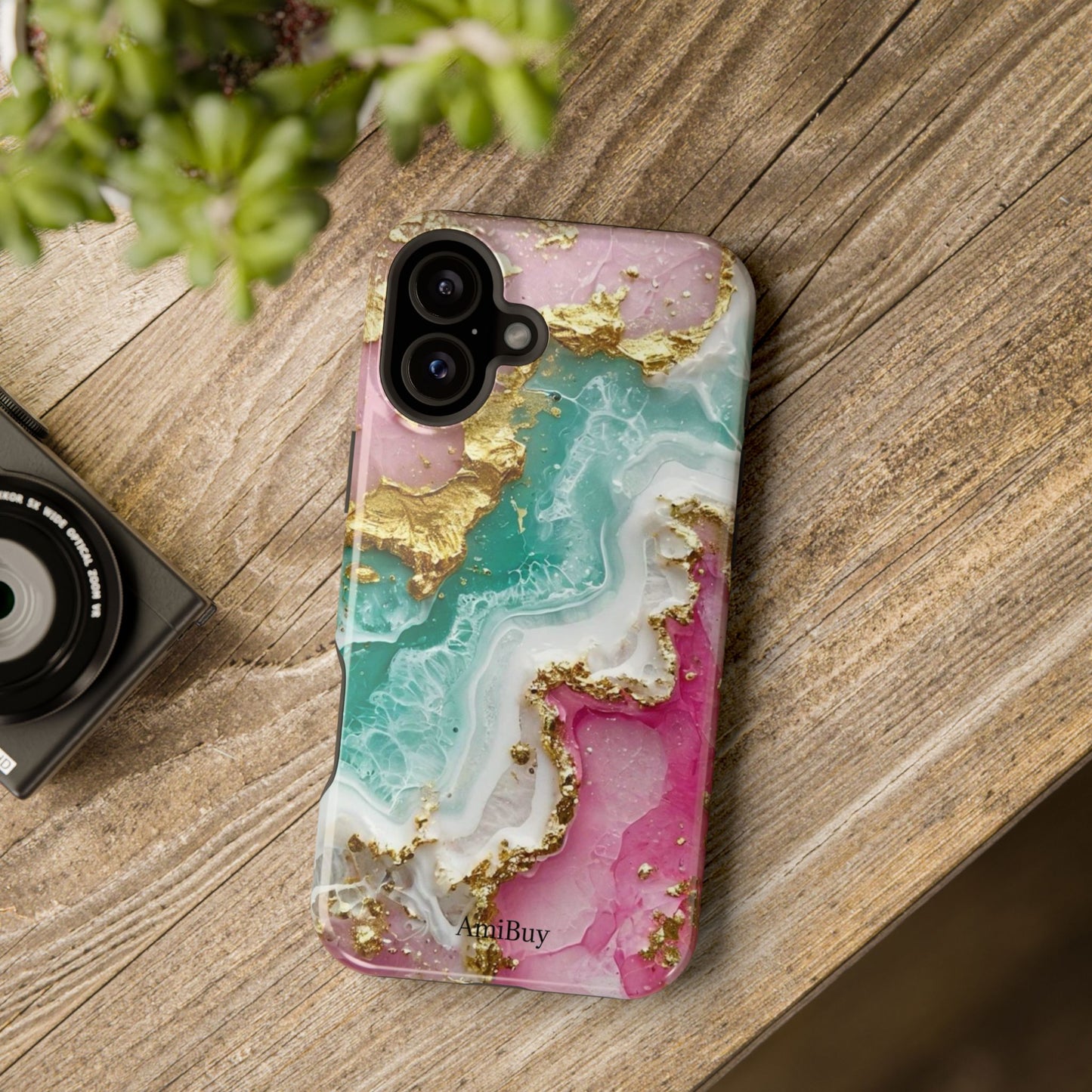 Marbled Pink & Teal Geode Magnetic Impact Phone Case