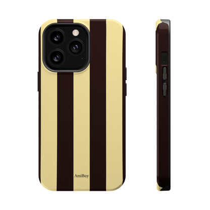 Striped Magnetic Impact-Resistant Phone Case — Brown & Cream Vertical Stripes