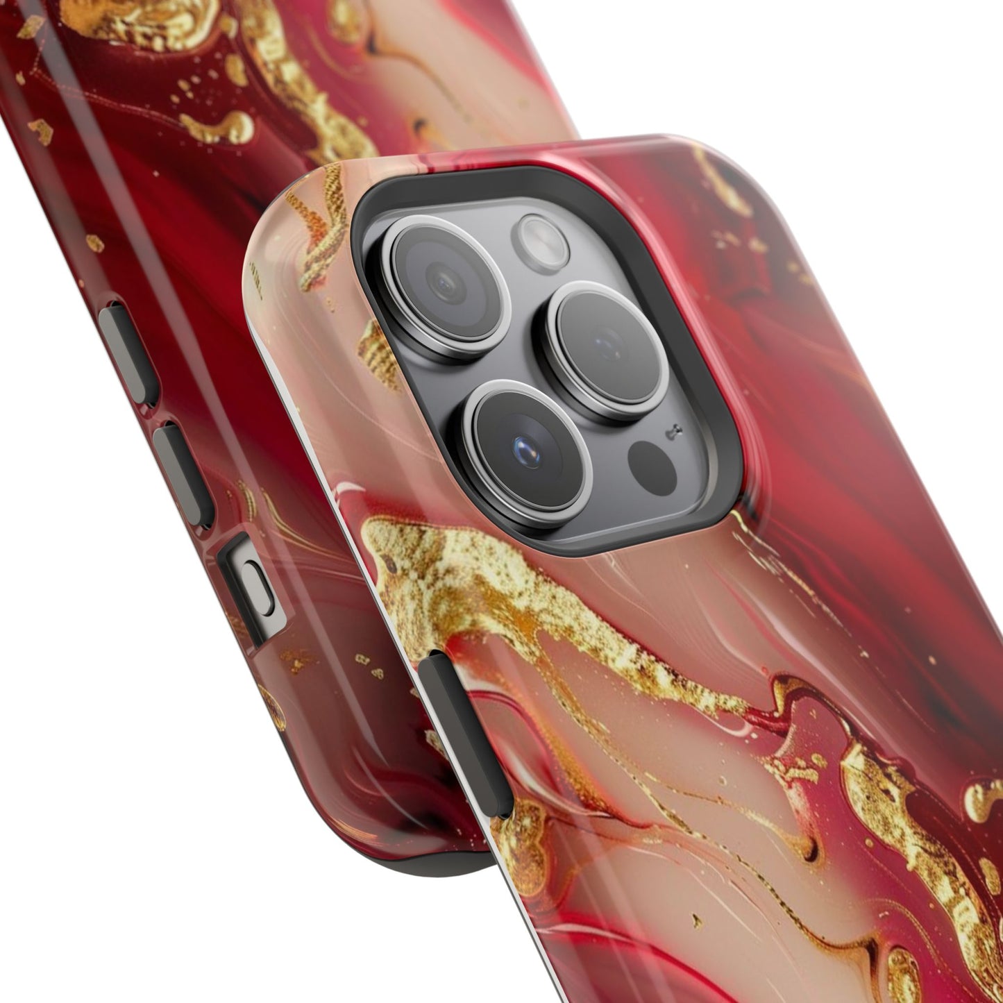 Red Marble & Gold Phone Case — Magnetic Impact-Resistant Protective Cover