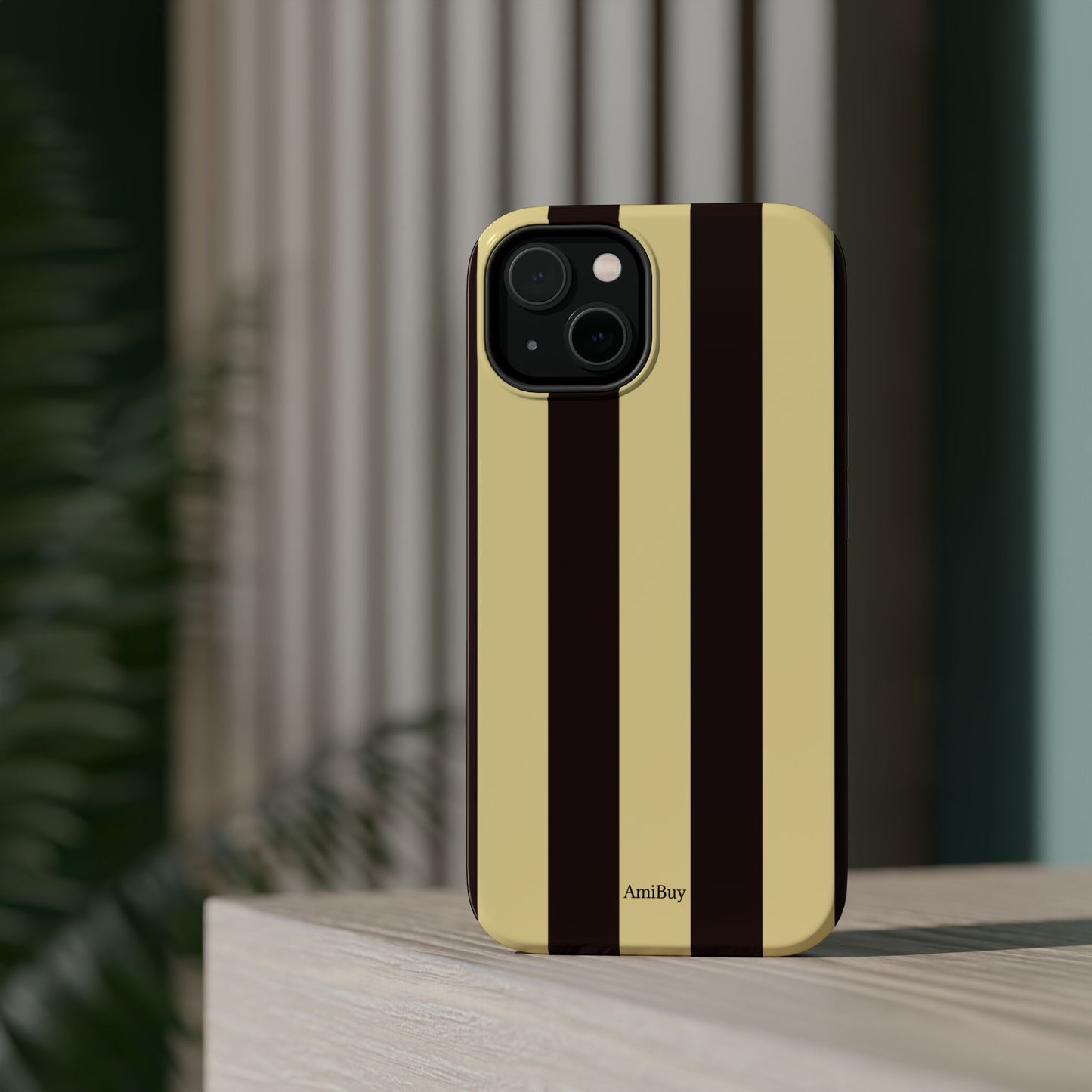 Striped Magnetic Impact-Resistant Phone Case — Brown & Cream Vertical Stripes