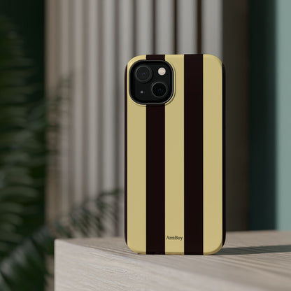 Striped Magnetic Impact-Resistant Phone Case — Brown & Cream Vertical Stripes